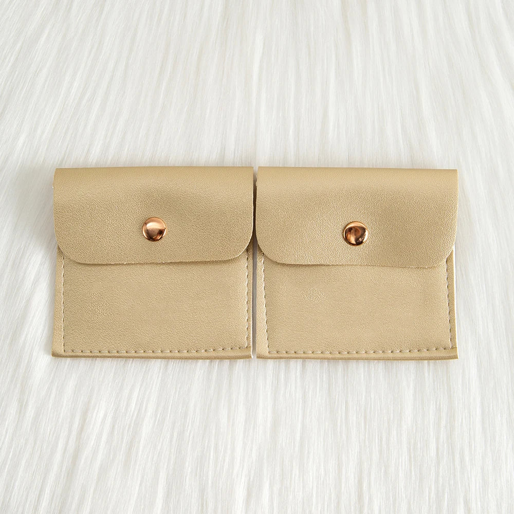50/100Pcs Custom Logo 8x8cm PU Leather Jewelry Snap Bag Gold Button Pouches Ring Earring Necklace Wedding Favors Gift Organizer - Lootquake