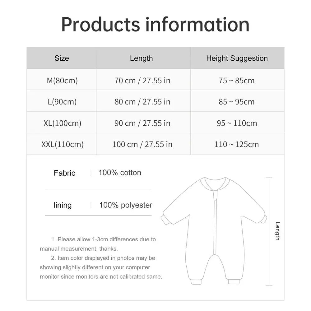 Baby Sleeping Bag Cute Flowers Print Toddler Sleepwear Walk Play Pajamas 2.5Tog Thick Winter Keep Warm Sleepsack 1-4 Years - Lootquake