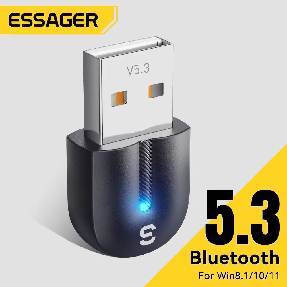 Adaptateur USB Bluetooth 5.3 Essager, récepteur audio auxiliaire, émetteur pour haut-parleur PC, ordinateur portable, boîte à son, souris sans fil, émetteur USB