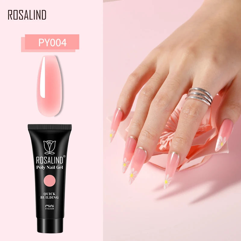 ROSALIND Poly Nail Gel Semi Permanent Acrylic Nail Art Hybrid Varnishes Poly Crystal Nail Polish Top Base Coat Need UV/LED Lamp