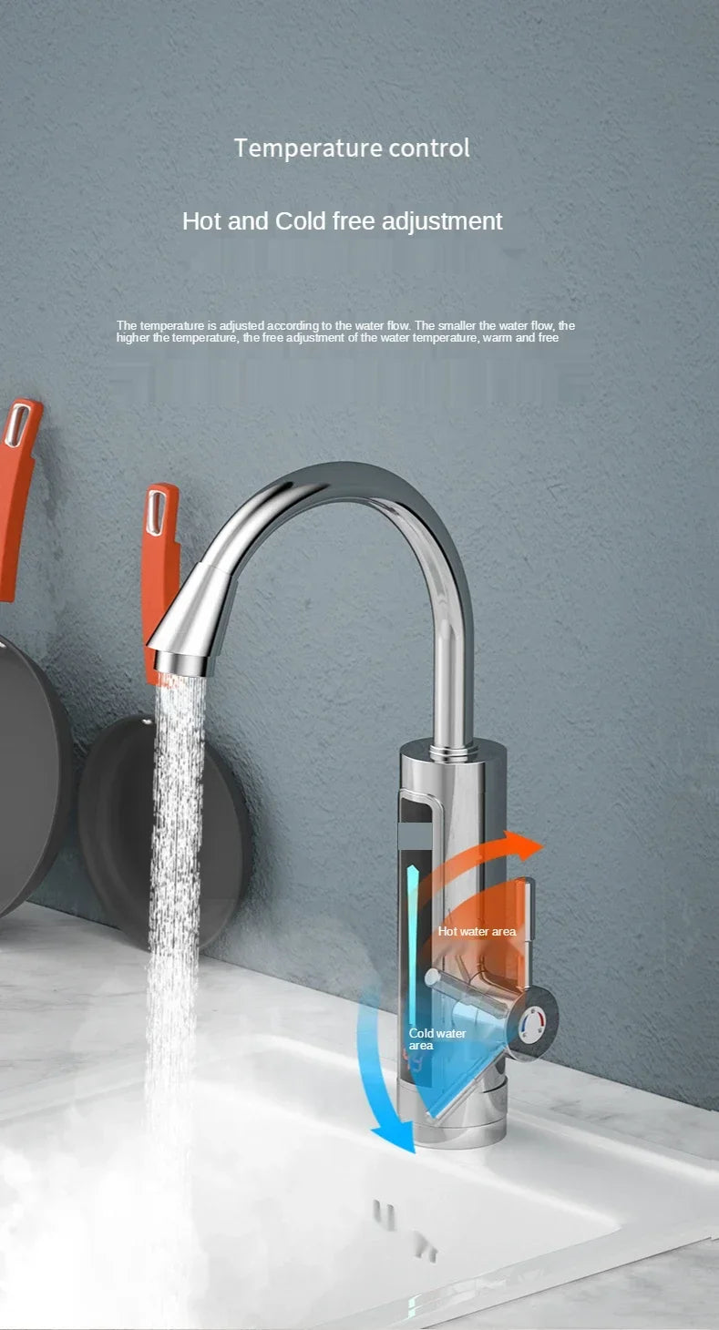 Robinet de cuisine électrique à chauffage instantané 3300 W, double usage, eau chaude et froide, sans réservoir, chauffage rapide avec affichage LED
