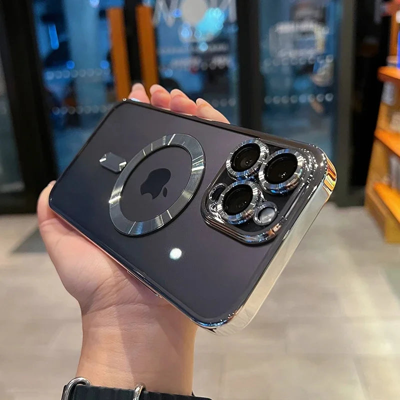 Funda de lujo transparente con carga inalámbrica Magsafe para teléfono