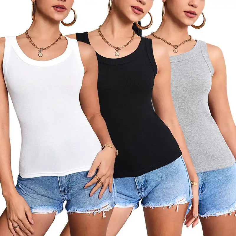 European and American Yards Ladies Suspender Vest Sleeveless Top Solid Color Sexy Thread Bottoming Thin Vest Four Seasons Essent - Lootquake