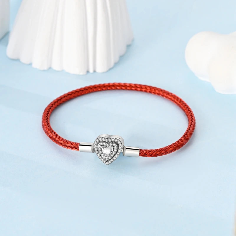 VAMO Original Sparking Zircon Heart Bracelet Real 100% 925 Sterling Silver Fit Brand Charm Beads Fashion Women Bracelet Jewelry - Lootquake