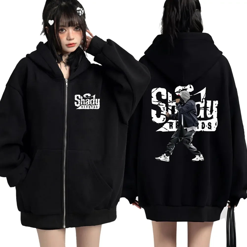 Rapper Eminem Slim Shady Music Rap Fashion Zip Up Hoodie Hip Hop Oversized Hooded Zipper Sweatshirt Casual Streetwear Coats Male - Lootquake