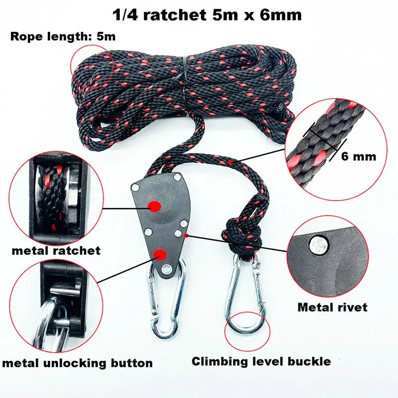 68kg 1/4 Ratchet for 6mm Rope Buckle Awning Wind Rope Tent Rope Fastener Fixed Buckle Pulley Hangers - Lootquake