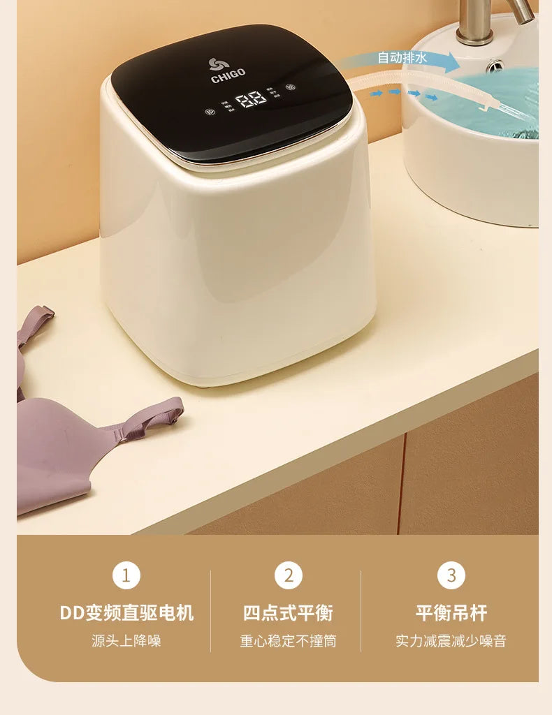 Mini machine à laver portable entièrement automatique, séchage domestique intégré pour sous-vêtements
