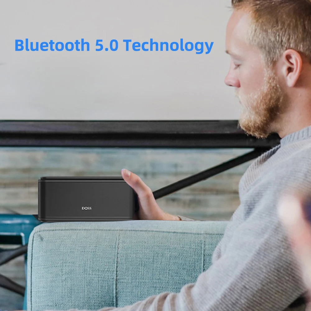 Enceinte Bluetooth sans fil DOSS SoundBox BT 5.0, contrôle tactile, boîte de son musicale portable, son stéréo 12 W, haut-parleurs étanches IPX5