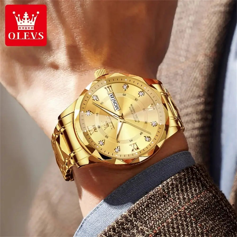 OLEVS Original Fashionable Men's Quartz Watch Top Luxury Brand Waterproof Stainless Steel Diamond Date Week Men's Business Watch - Lootquake