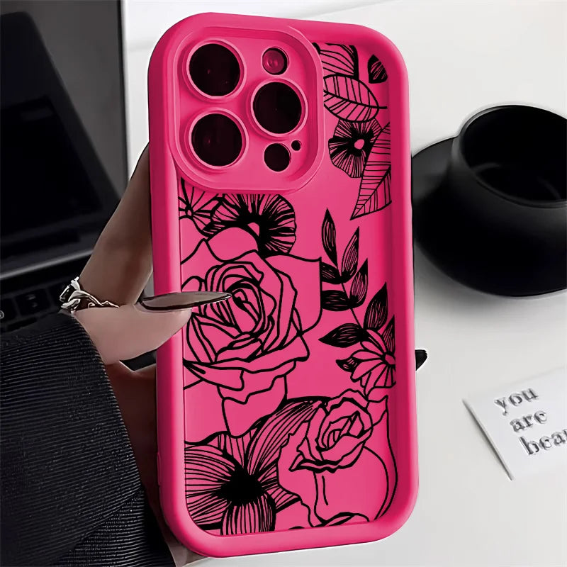 Funda para teléfono con flores negras