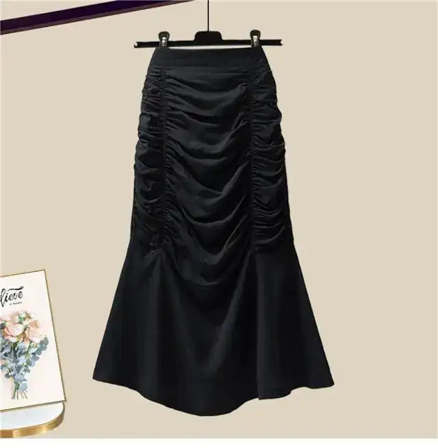 Spring/Summer Set Women's New Korean Edition Sweet and Spicy Bubble Sleeve Spliced Top Age Reducing Half Skirt Two Piece Set - Lootquake