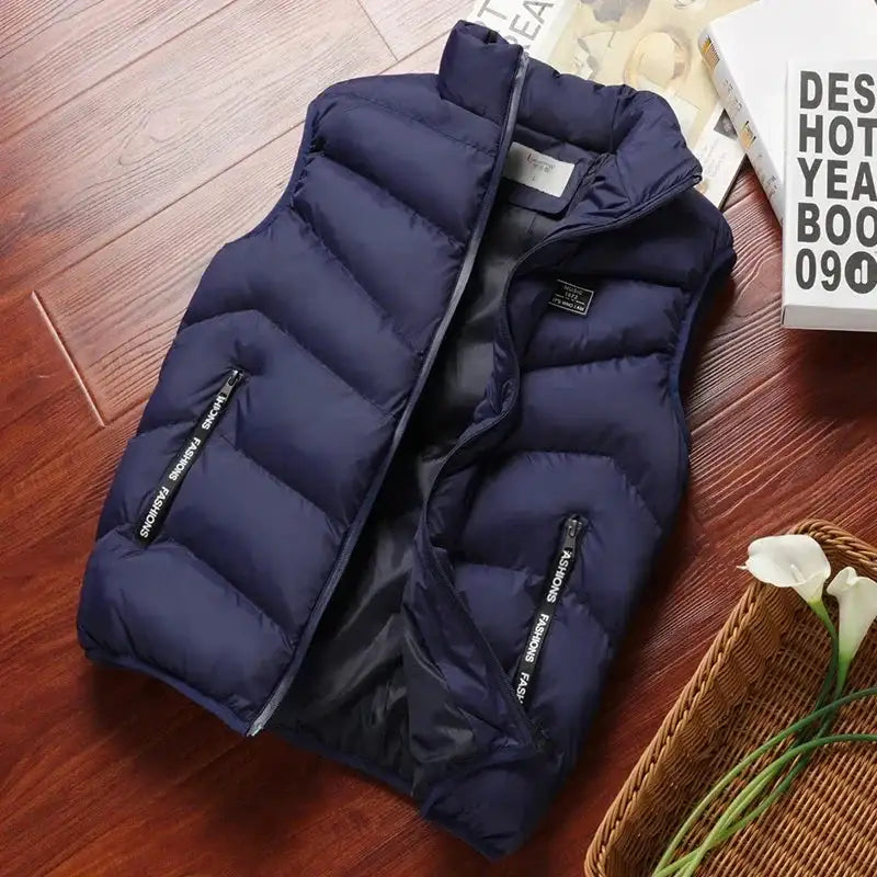 2024 New Puffer Sleeveless Coats Mens Solid Color Down Jacket Winter Warm Vest Jacket Men Waistcoat Outwear Windbreaker Clothing - Lootquake