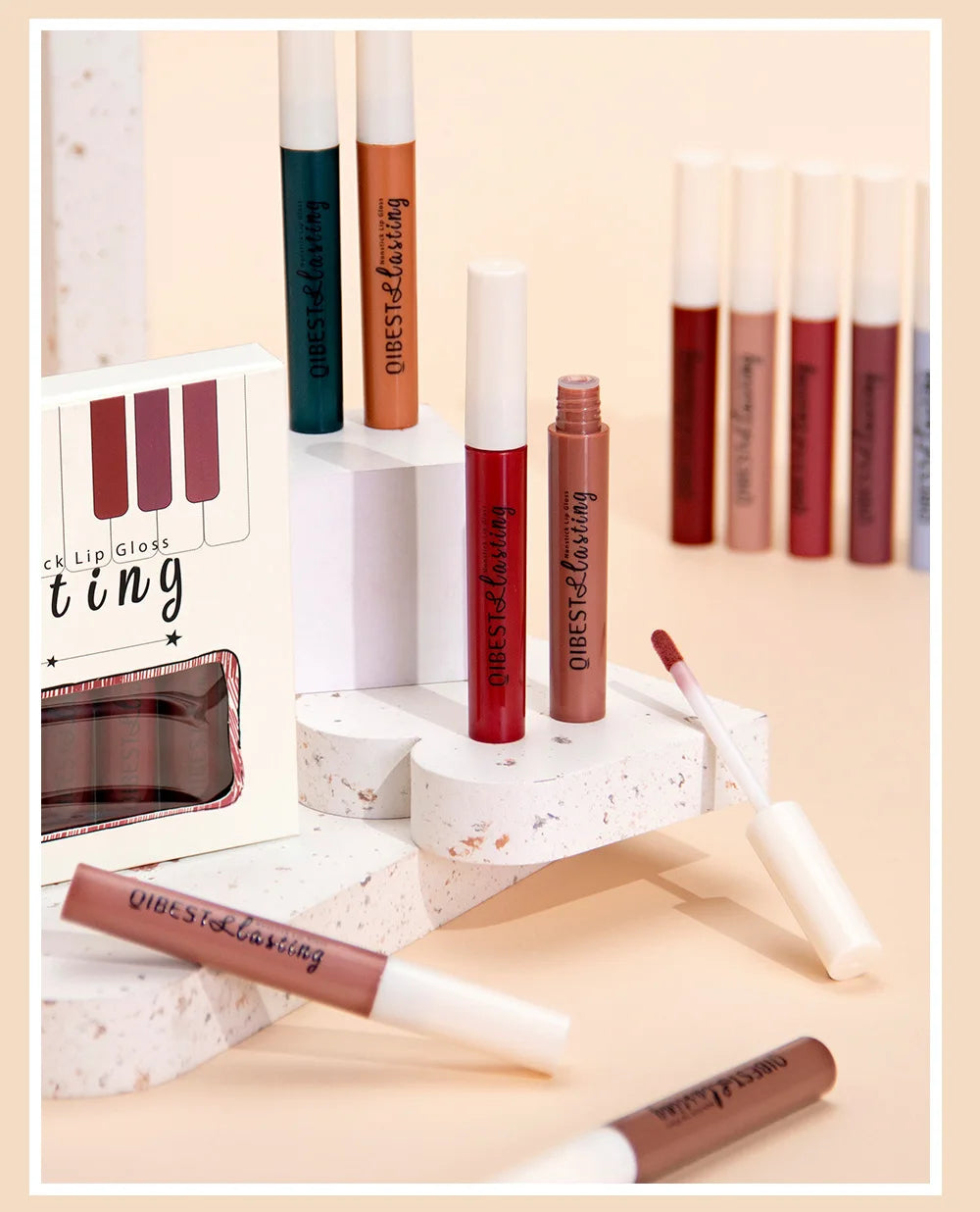 Coffret de gloss mat de luxe, 12 teintes waterproof, non collant, longue tenue, pour un maquillage de fête quotidien