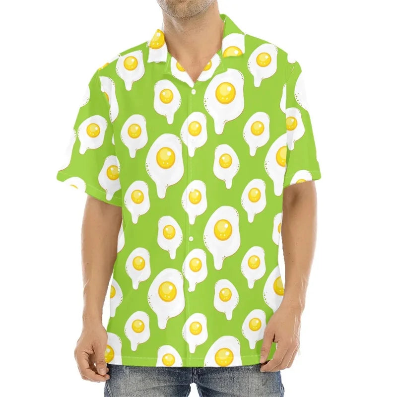 Funny Fried Egg Pattern Print Hawaiian Shirts For Men Summer Short Sleeve Holiday Beach Shirt 3d Print Mens Blouse Shirt - Lootquake