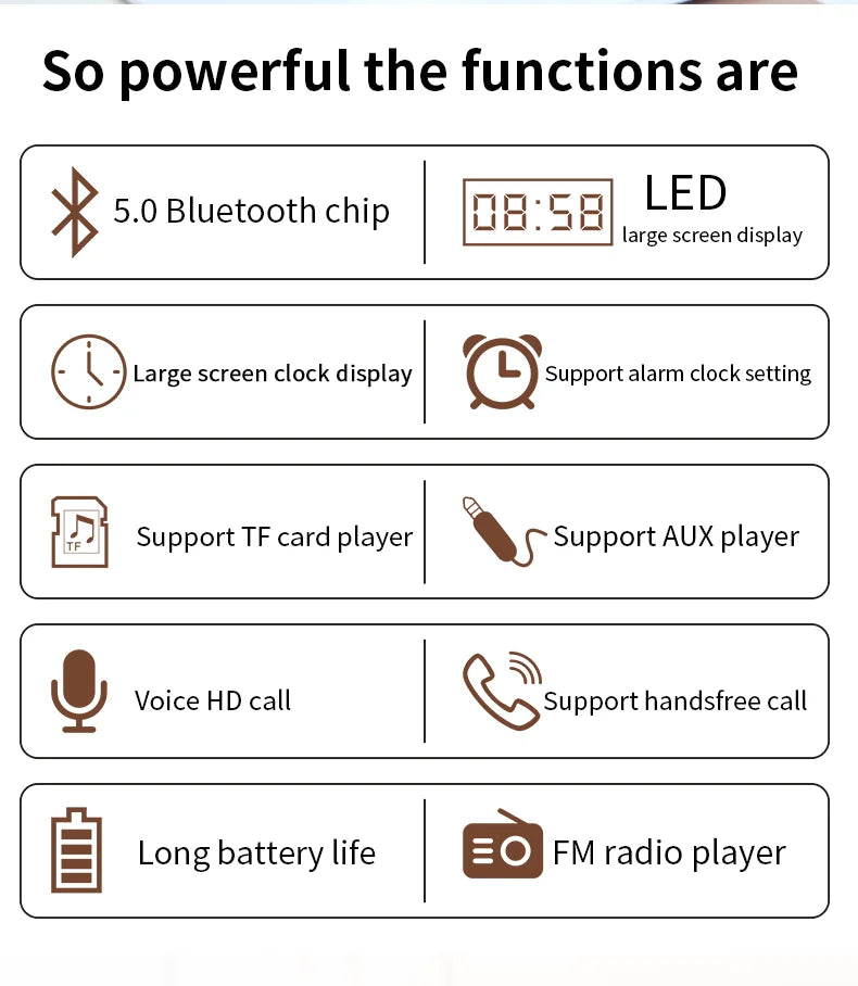 Altavoz Bluetooth de madera, portátil, inalámbrico, subwoofer, reloj, caja de sonido, ordenador de casa, barra de sonido de pared, estéreo HiFi, TF, AUX, disco U