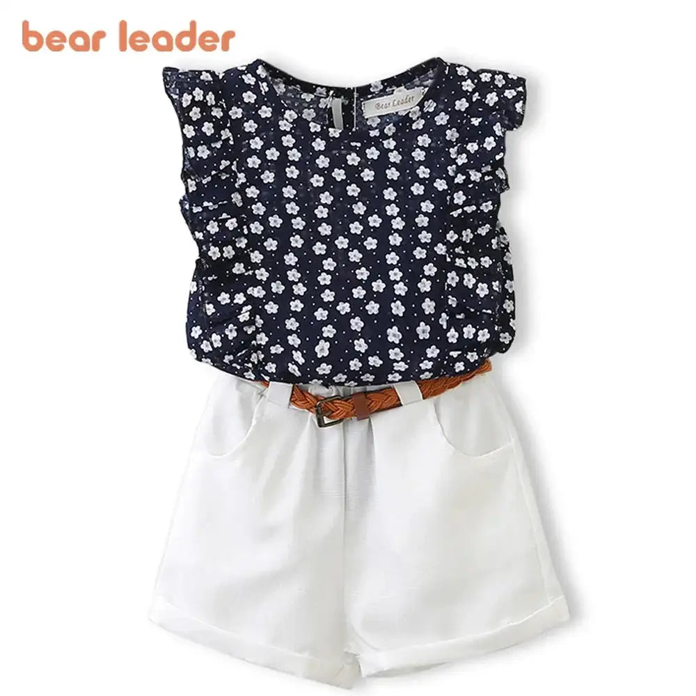 Bear Leader New Summer Casual Children Sets Chiffon Flowers Blue T-shirt Pants Girls Clothing Sets Kids Summer Set for 3-7 Years - Lootquake