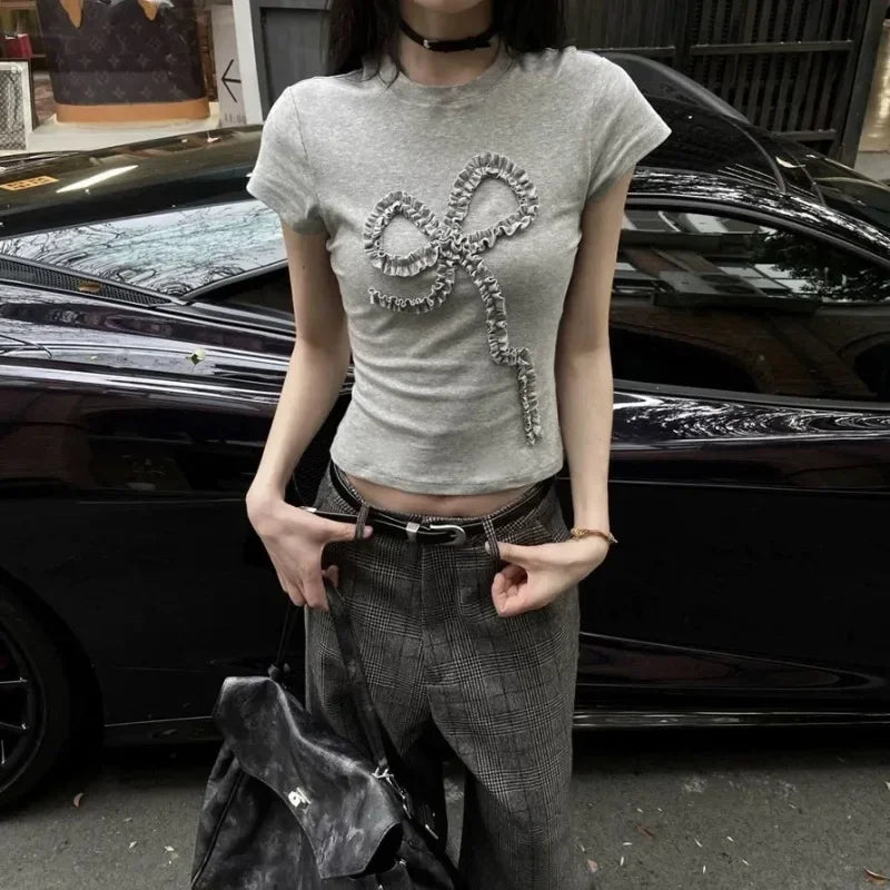 2024 Summer Kawaii Sweet Y2k Crop Tops Woman Casual Slim Long Sleeve Blouse Solid Korean Fashion Bodycon Pullover Office Lady - Lootquake