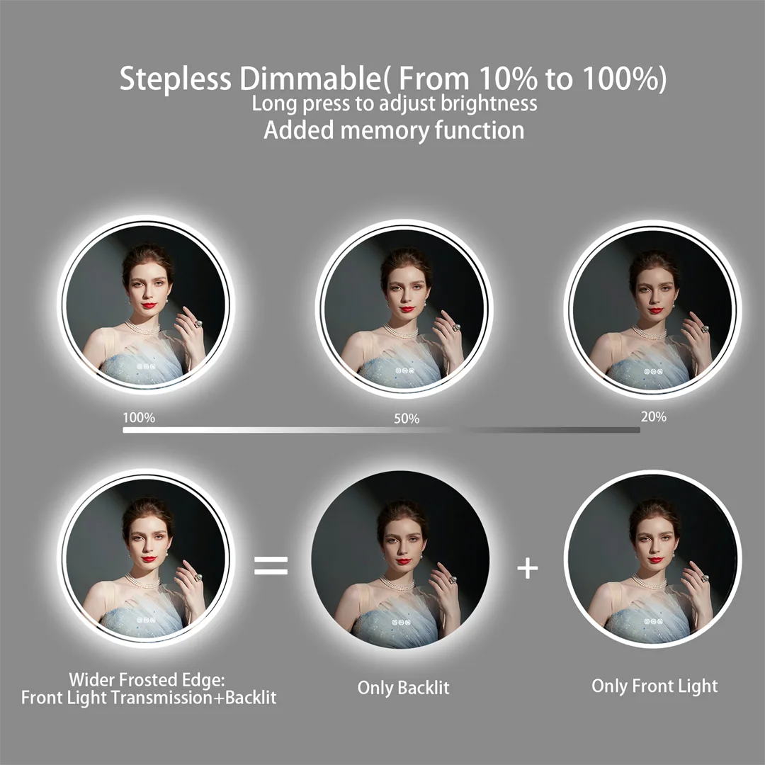 Espejo de baño grande LUVODI de 80 cm, redondo, con luz LED, retroiluminación, función táctil, encendido y apagado, atenuación, antivaho, para montar en la pared.