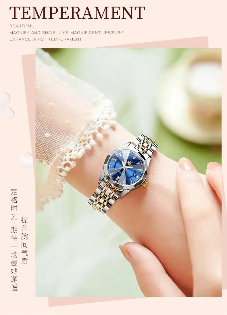 OLEVS Original Brand Elegant Women's Watches Waterproof Luminous Quartz Watch for Lady Necklace Bracelet Gift Box Set Calendar - Lootquake