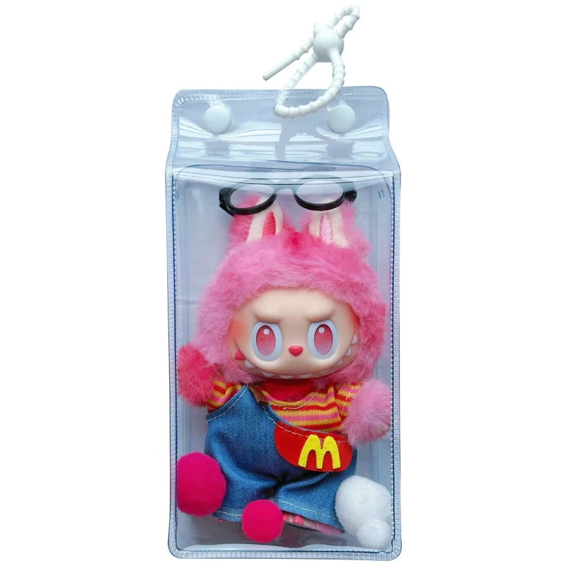 Sac de marche carré entièrement transparent Labubu, housse de protection pour posture assise Labubu, housse de protection pour sac d'affichage tendance