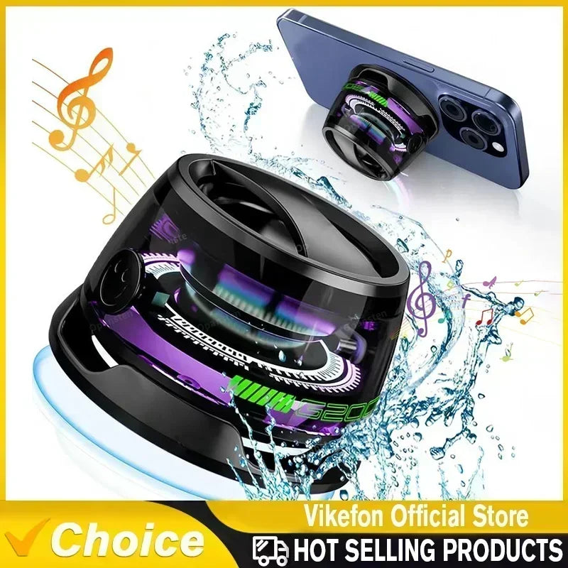Enceinte Bluetooth sans fil avec lumières RVB, son stéréo et support pour téléphone - Mini enceinte de voyage portable pour iPhone et Android