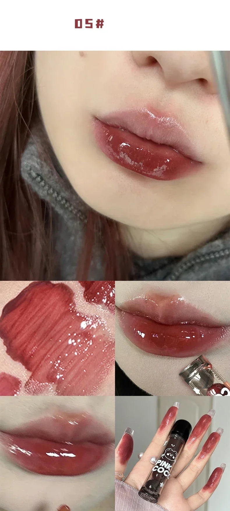 Lápiz labial líquido rojo oscuro con efecto espejo, color marrón rojizo, hidratante ligero, antiadherente, con alta pigmentación, maquillaje cosmético para labios.