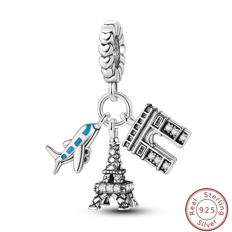 Ensemble de trois breloques en argent sterling S925, perles de 3 mm, motif princesse, golf, hamster, appareil photo, voyage, fabrication de bijoux fins