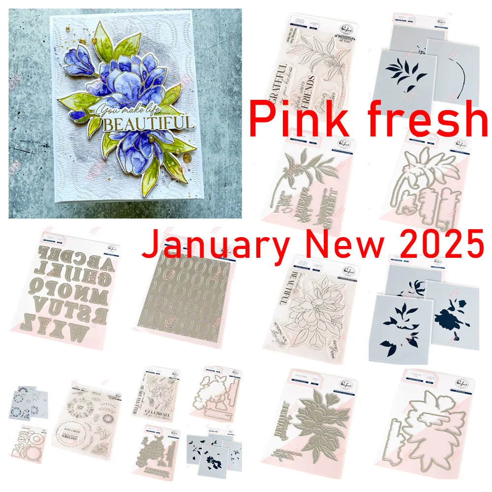 February 2025 New pink Floral Field Metal Cutting Dies Stamp Stencil Hot Foil Set DIY fresh Scrapbook Card Handmade Embossing - Lootquake