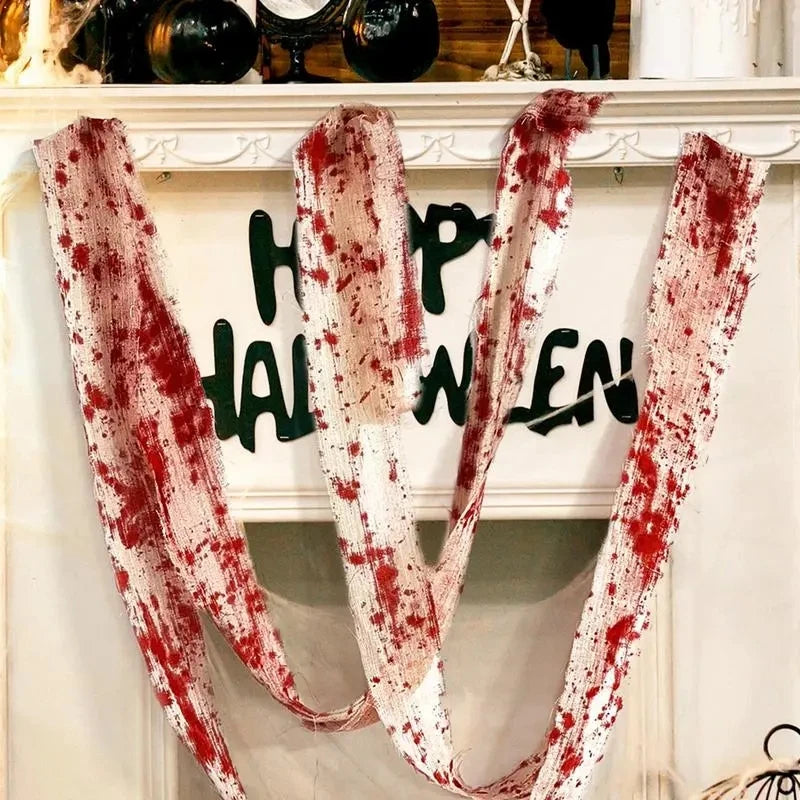 Haunted House Home Scene Decoration 3m/5m Halloween Bloody Gauze Bandage Warning Isolation Belt Horror Props For Halloween Party