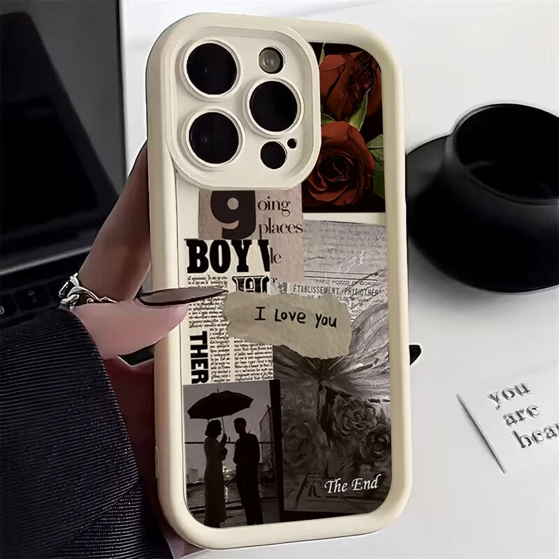 Funda de silicona para teléfono con paisaje de flores rojas