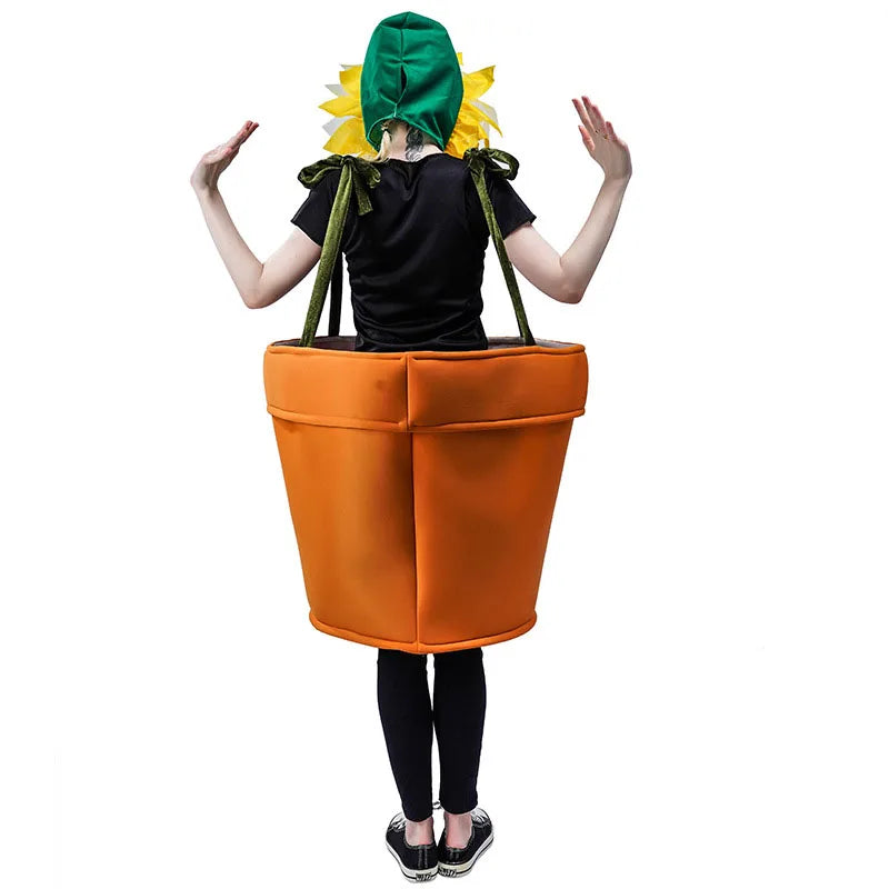 Halloween Flower Pot Costume Sunflower Costume with Headpiece for Adults Kids Cosplay Women Garden Theme Party Sunflower
