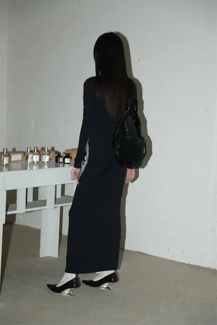 Y2K Sexy Long Sleeved Print Design Long Dress Elegant Slim Square Necked Dress Woman Street Style Wrapped Hip Skirt - Lootquake