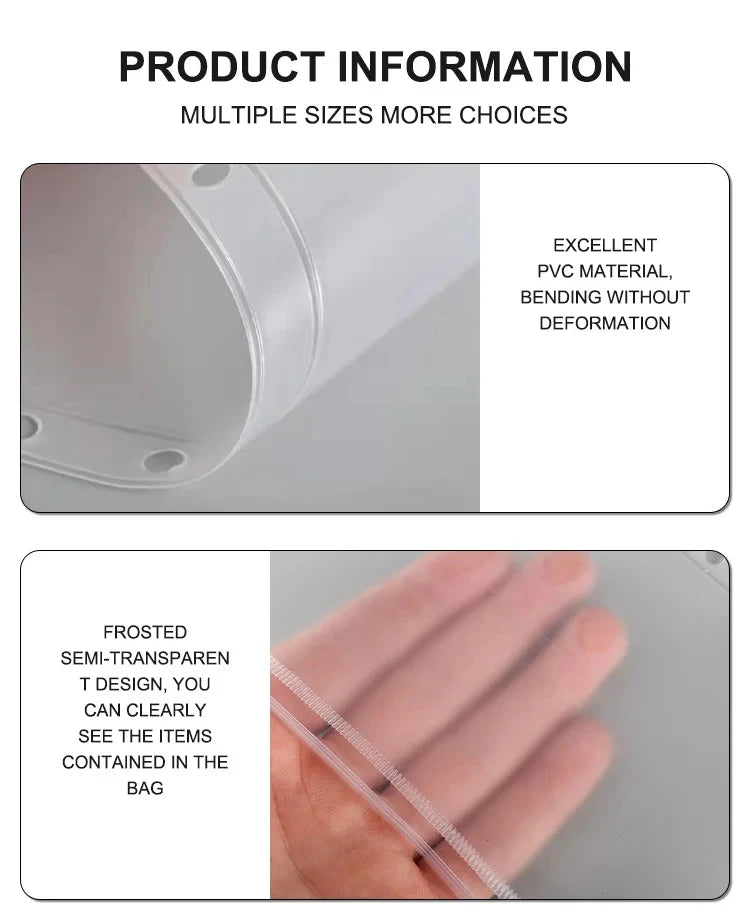 Bolsa de almacenamiento de PVC transparente con cremallera, antioxidante, mate, tamaño A5/A6, carpeta de información para guardar dinero, material escolar y de oficina, 5 unidades