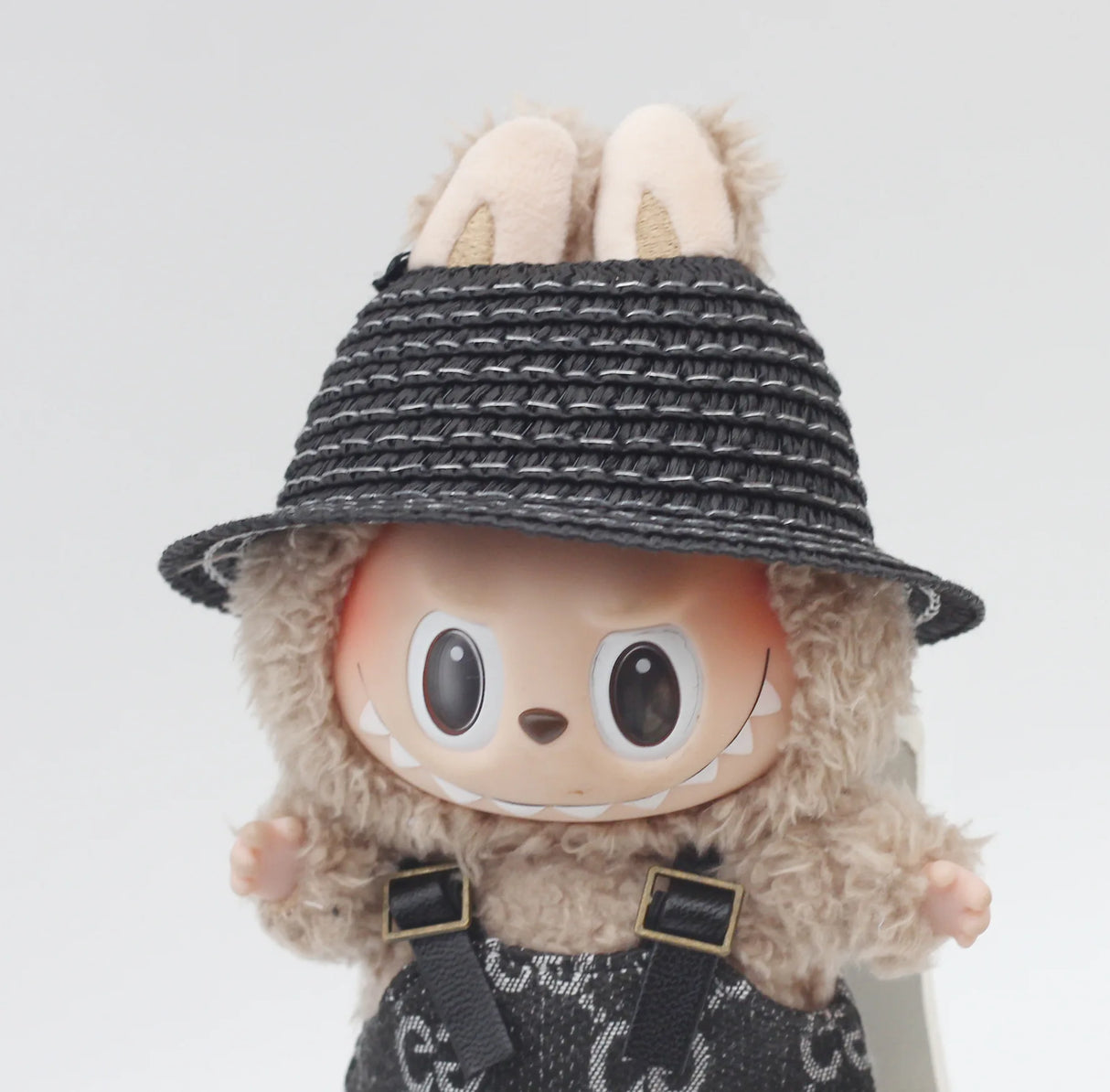 Chapeau Labubu ouvert en paille tissée, accessoire de fête, style campagnard, tenue Labubu pour soirée assise