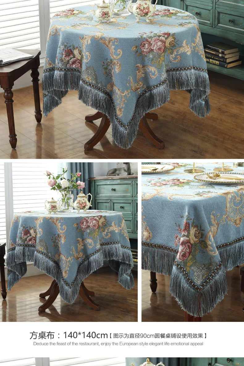 European Retro Style Jacquard Tablecloth Chenille Tassels Home Furnishings Living Room Decorate Dustproof Round Tablecloth