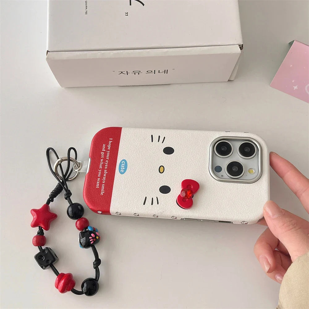 Funda para teléfono con lazo estilo coreano con protección de lentes chapada de lujo