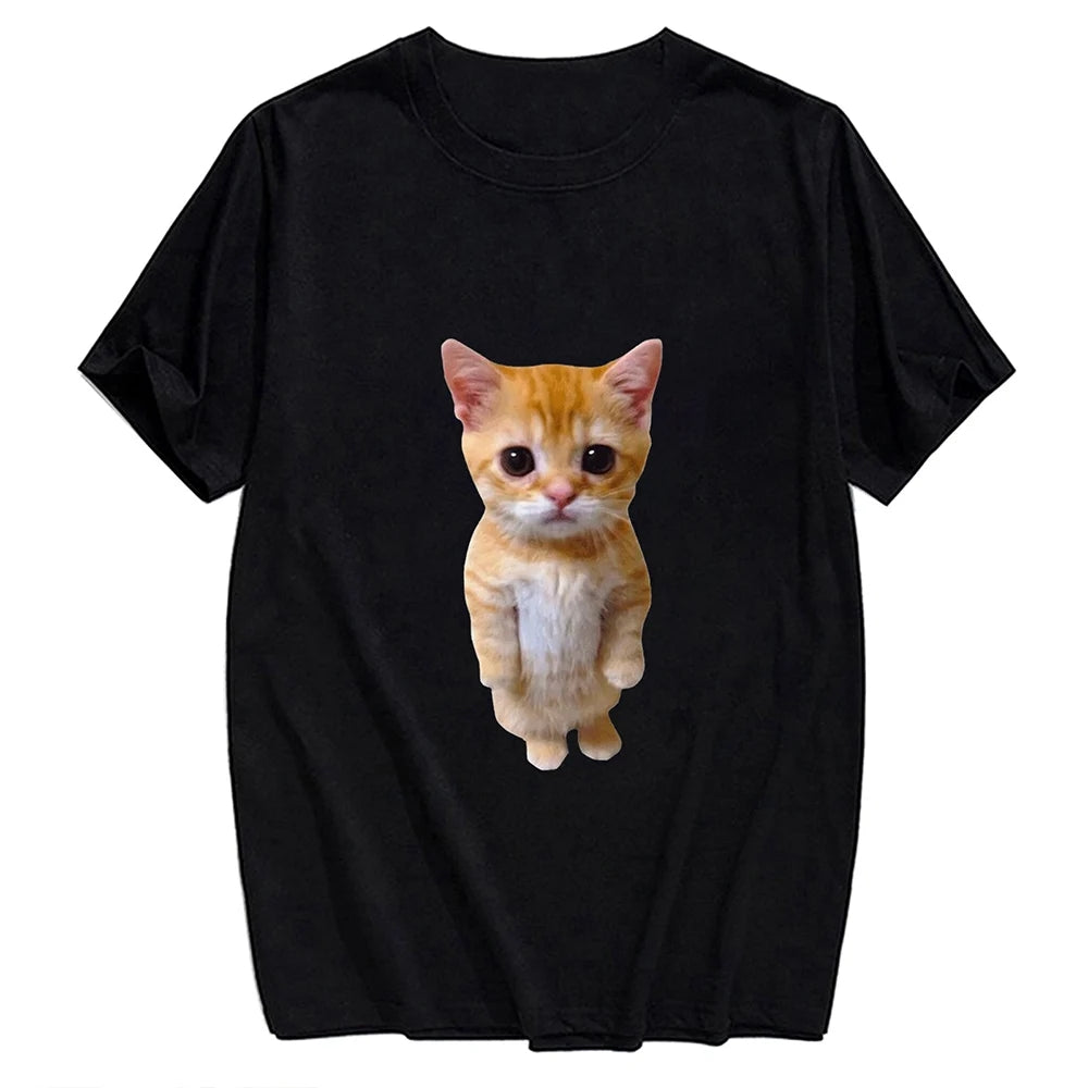 CLOOCL Cotton T-Shirt Red Wine Cat Middle Finger Pattern Printed T-shirt Men's for Women Shirts Casual Pocket Tops Cotton Tees - Lootquake
