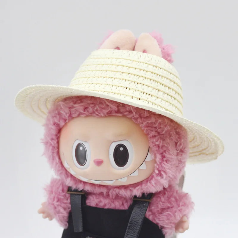 Chapeau Labubu ouvert en paille tissée, accessoire de fête, style campagnard, tenue Labubu pour soirée assise