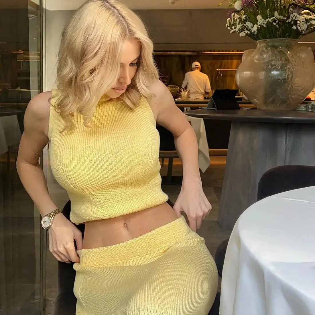 Tossy Elegant Knitwear 2 Piece-Set Long Dress Female Ribbed Sweater Pullover And Loose Patchwork Maxi Skirt Sets Ladies Outfits - Lootquake