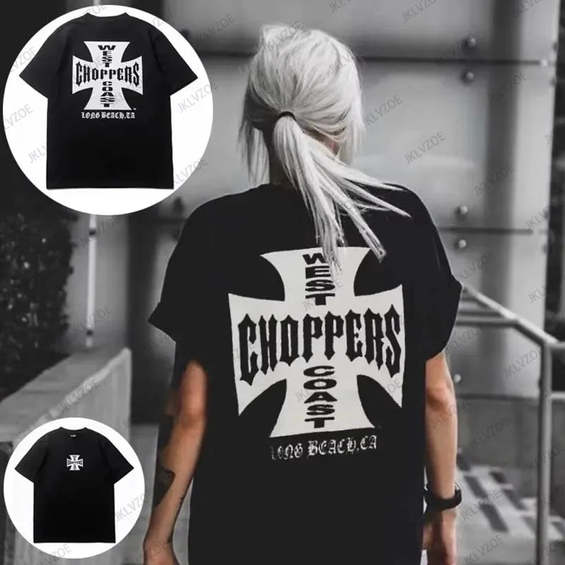 West Coast Choppers Cross Frame Print Women Tshirt Hip Hop Streetwear T-shirts Fashion Tees Short Sleeve Oversized Unisex Tops - Lootquake