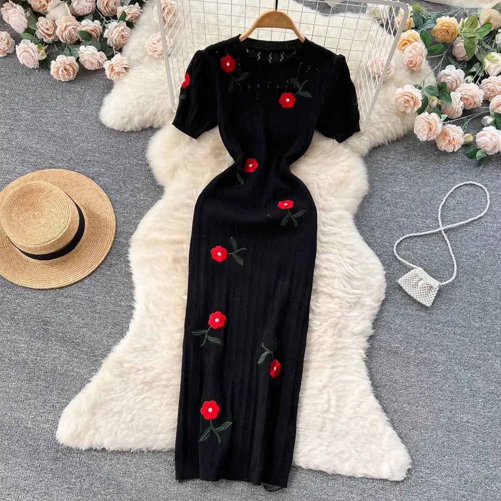 Crochet Dresses Knit Cut Out Dress Jurk Dames Beach Dresses for Women 2023 Short Sleevel Female Vestidos Mujer Maxi Long Dress - Lootquake