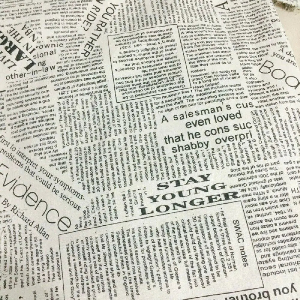 Tela estampada de periódico, tela acolchada de algodón y lino para costura DIY, mantel, cojín, mantel individual, bolsa de almacenamiento, materiales para manualidades