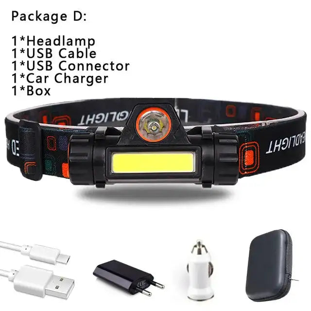 1pcs Rechargeable Fishing LED Headlamp Camping Headlight XPE COB Work Light 2 Lighting Modes With Tail Magnet Detachable - Lootquake