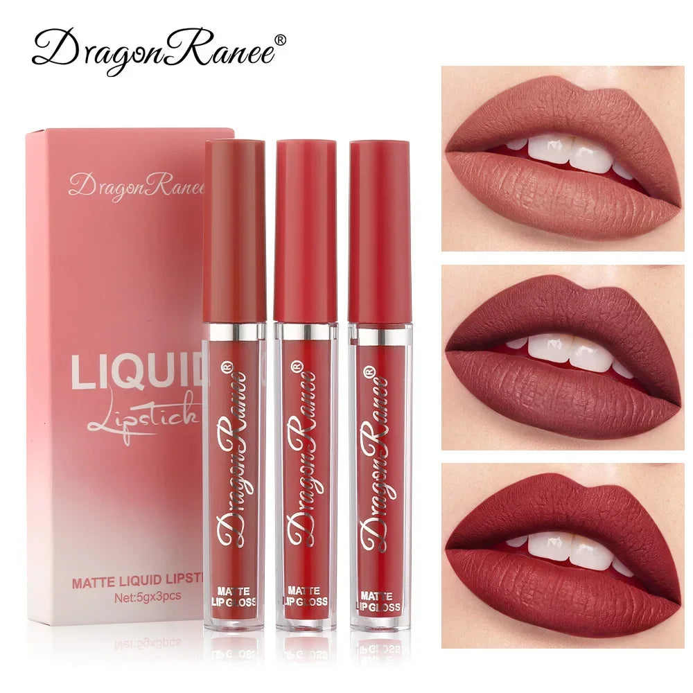 Lot de 3 rouges à lèvres liquides longue tenue pour femmes, cosmétiques coréens, rouges à lèvres mats, waterproof et longue tenue
