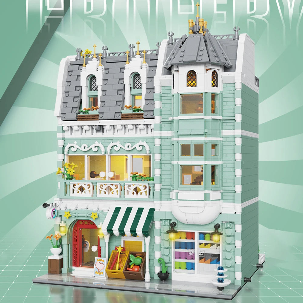 European Market Street Villa House Model Building Blocks MINI Creative Architectural Scene Light Assemble Brick Toy Kid Gift - Lootquake