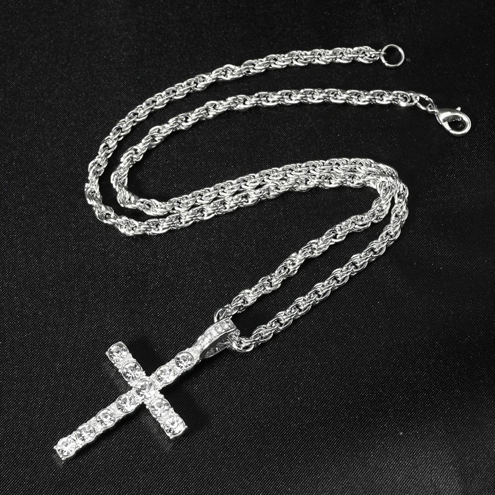 Hip Hop Cross Pendant Necklace Strap 4mm Zircon Tennis Chain Iced Out Sparkling Necklace Men Women Punk Jewelry Fashion Gift - Lootquake