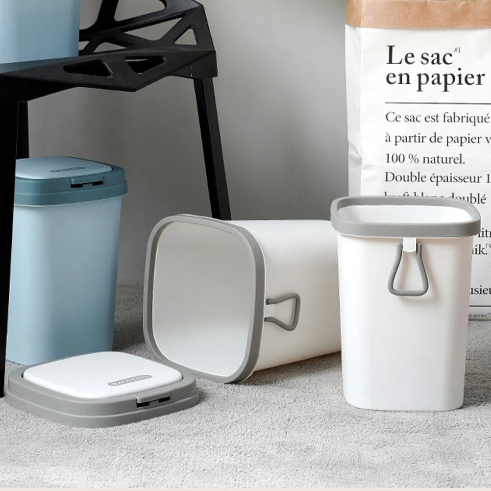 Poubelle 8 L avec couvercle bleu pour cuisine et salle de bain, petite poubelle carrée en polypropylène pour le recyclage des déchets de papier et des ordures ménagères