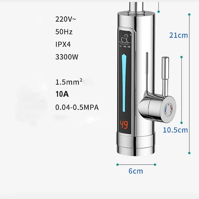 Robinet de cuisine électrique à chauffage instantané 3300 W, double usage, eau chaude et froide, sans réservoir, chauffage rapide avec affichage LED