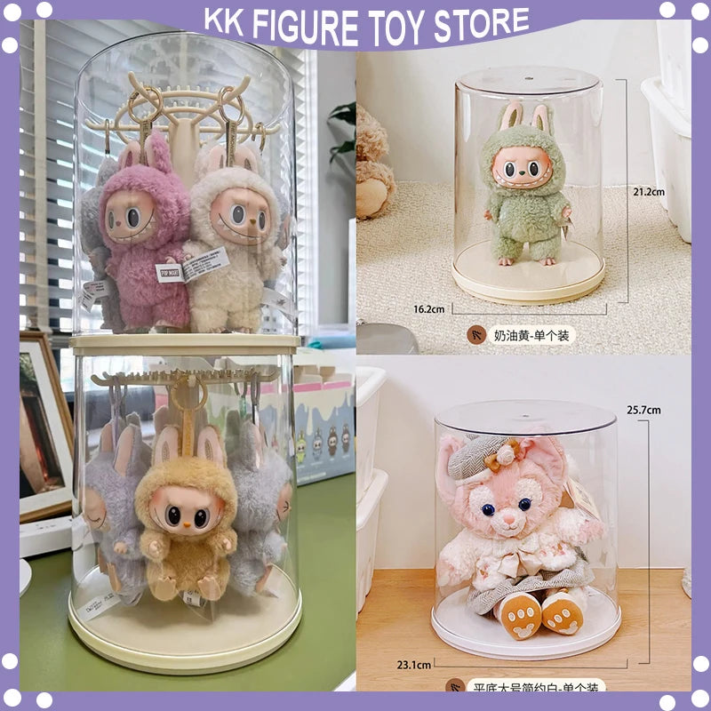 Boîte de présentation rotative transparente pour pendentifs Labubu, boîte de rangement pour poupées Labubu, résistante à la poussière et à l'humidité