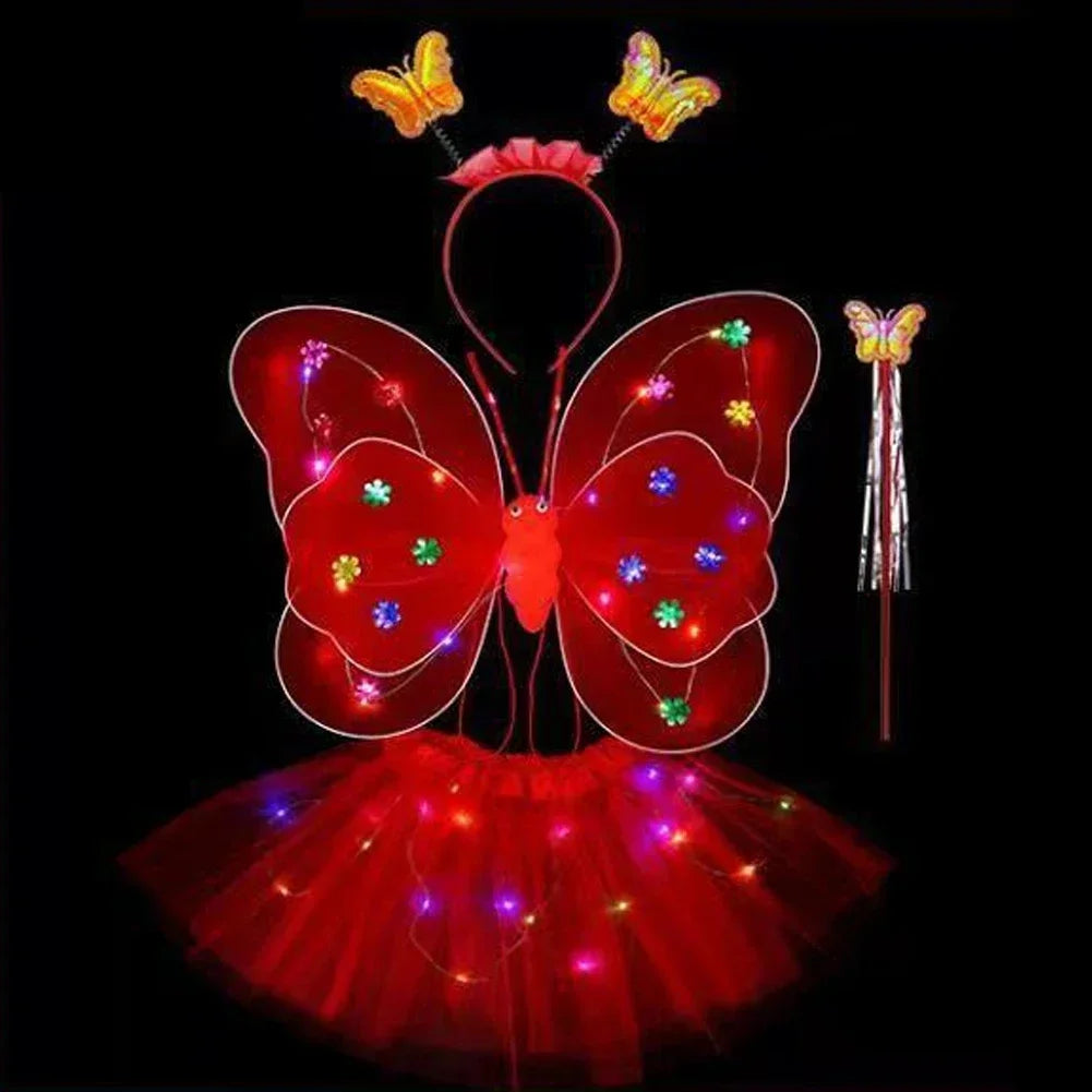 LED Children Costume Props Girls Skirts Angel Luminous Wings Flashing Butterfly Skirt Lights Suit 2-8year Easter Valentines Day - Lootquake